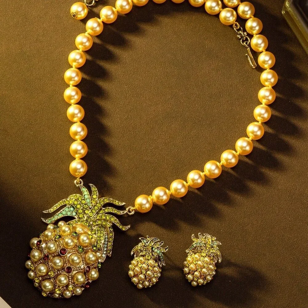 Multicolor  Women's Pineapple Design Necklace And Earrings Set